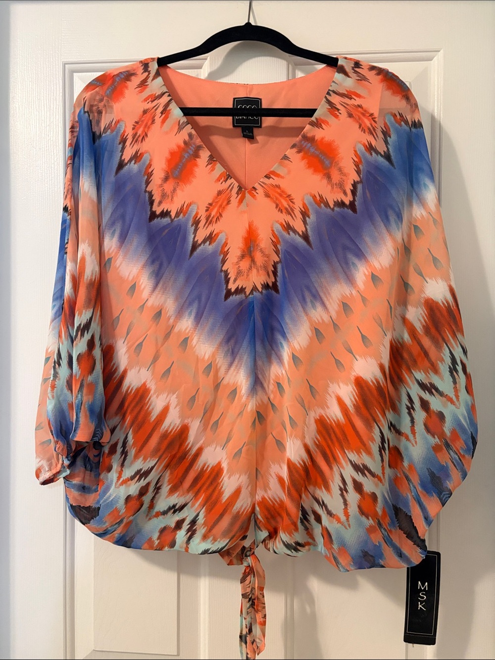 MSK Coral, Blue & Orange V-Neck Tie-Hem Tunic